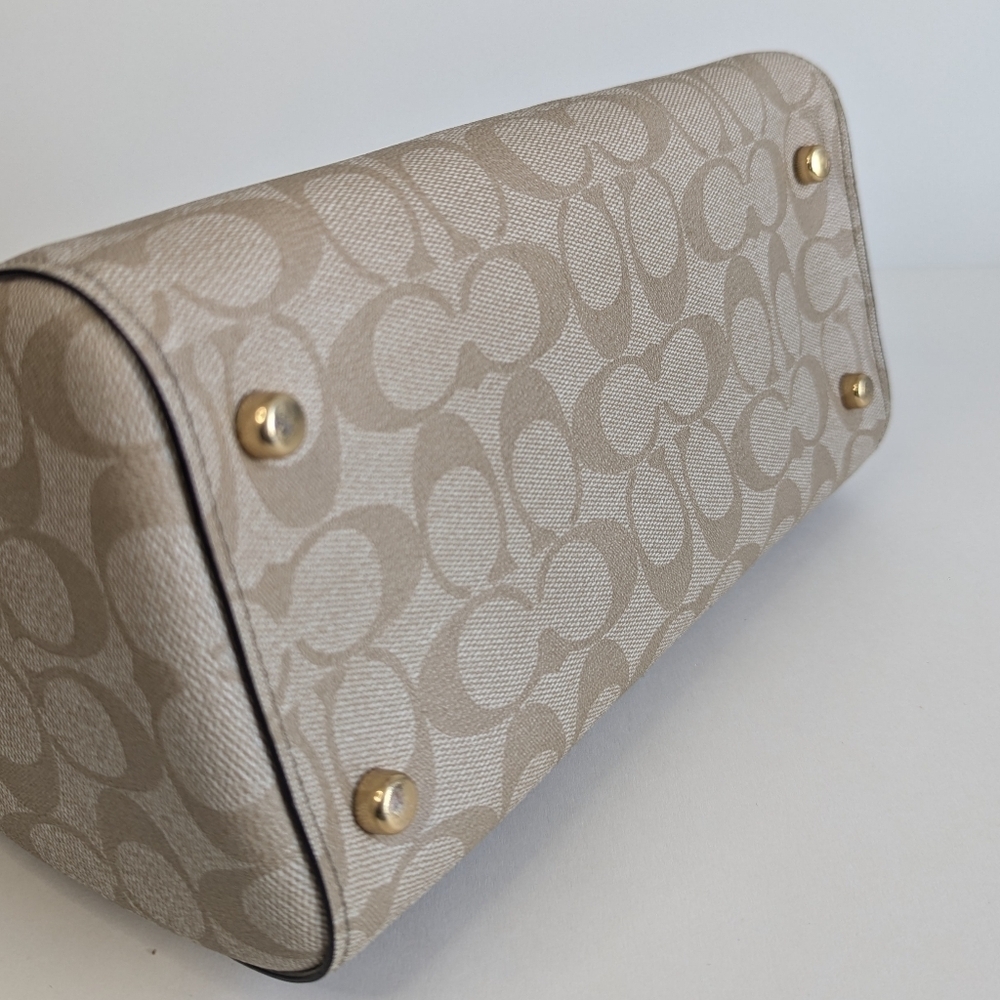 Coach Rowan Satchel Bag Signature Logo Taupe Canvas Leather Trim Crossbody Purse - Picture 11 of 16